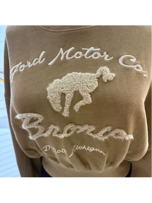 Ford Motor Bronco cropped sweatshirt brown cotton cowgirl western country rodeo - Image 6