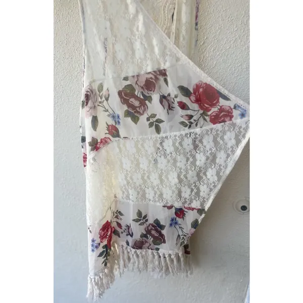 Vivid Importers Lace Crochet Floral Fringe Kimono Vest Size Large Boho Festival - Image 3