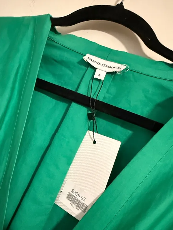 NWT Karina Grimaldi Emerald Green deep V-Neck Midi Dress hayley size S eyelet - Image 3