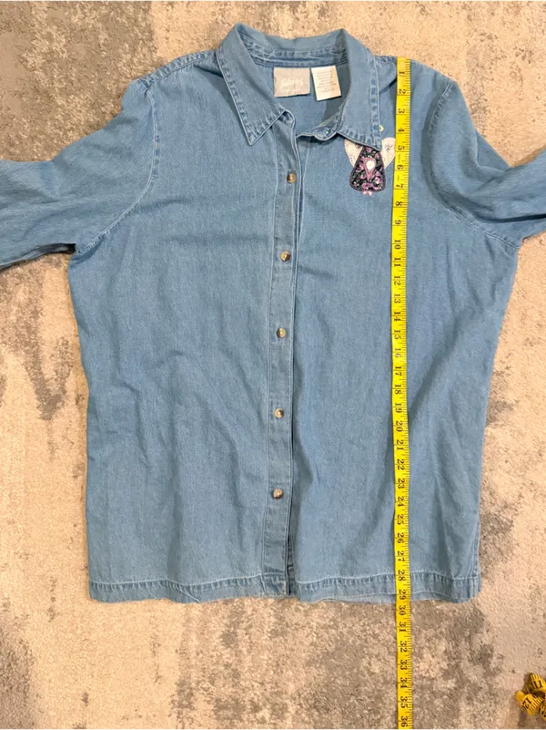Blair  Light Blue Denim Button-Down Shirt with Angel Patch - Image 5