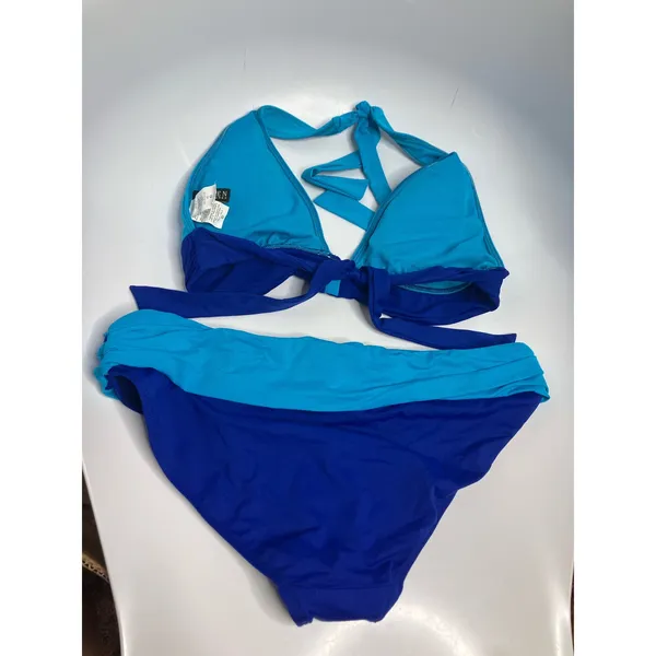 Lauren Ralph Lauren Bikini Women 8/10 Blue Excellent Colorblock Halter Two Piece - Image 6