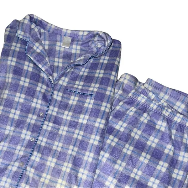 Adonna warm lavender and white plaid fleece 2 piece pj set - Image 3