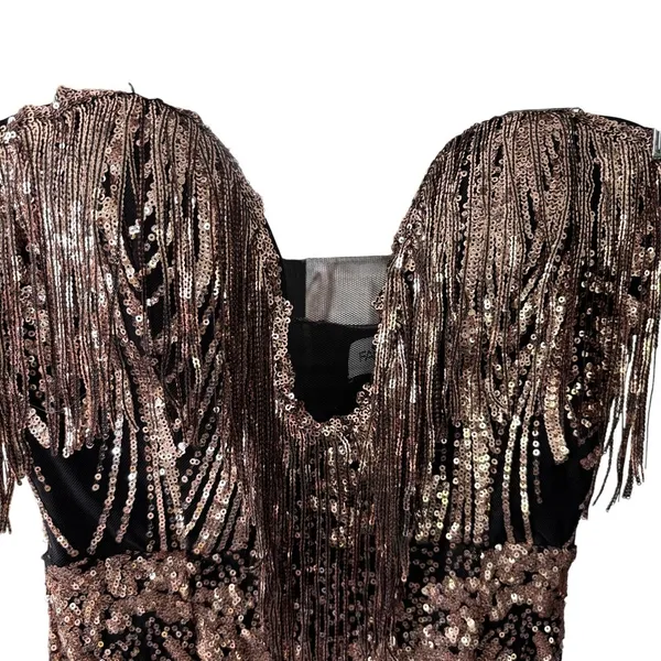 Faeriesty Sequin Mermaid Gown‎ Sz S Black Gold Strapless Evening Formal Prom - Image 3