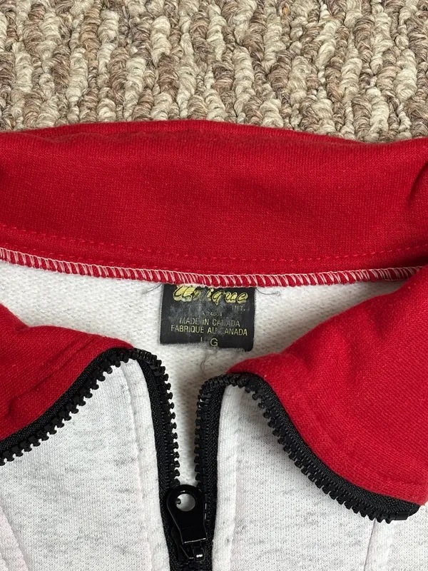 Vintage 90s Style Canada White and Red Canadian Flag Crewneck Quarter Zip Sweater - Image 5