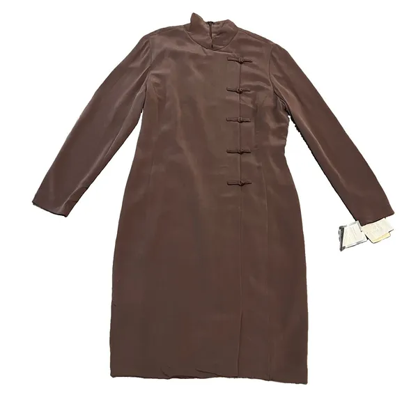 Dana Buchman Vintage Women Midi Dress Size 12 100% Silk Chinese Frog Closure - Image 2