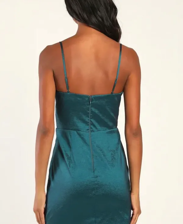 Lulus Teal Satin Mini Dress w/ Pearl Trim - Image 4