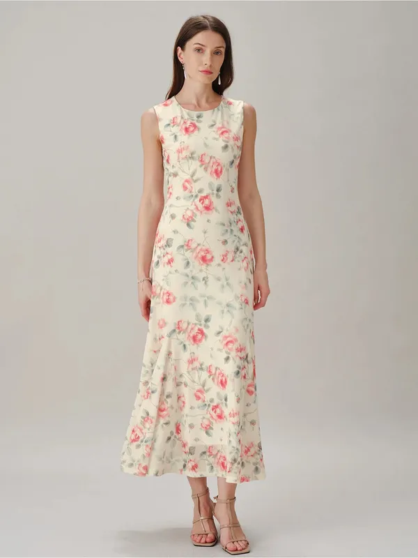 Rihoas Floral Sleeveless Maxi Dress — Pink Rose on Cream - Image 4