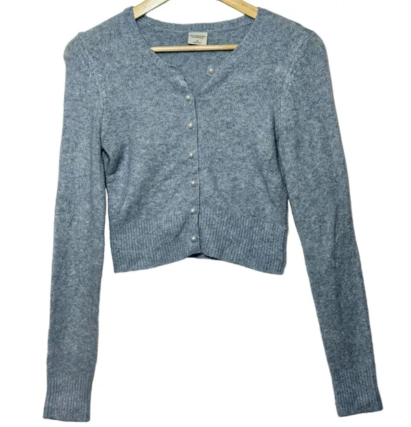 Abercrombie & Fitch Soft AF Blue Knit Crew Long Sleeve Cardigan Sweater Size XS - Image 2