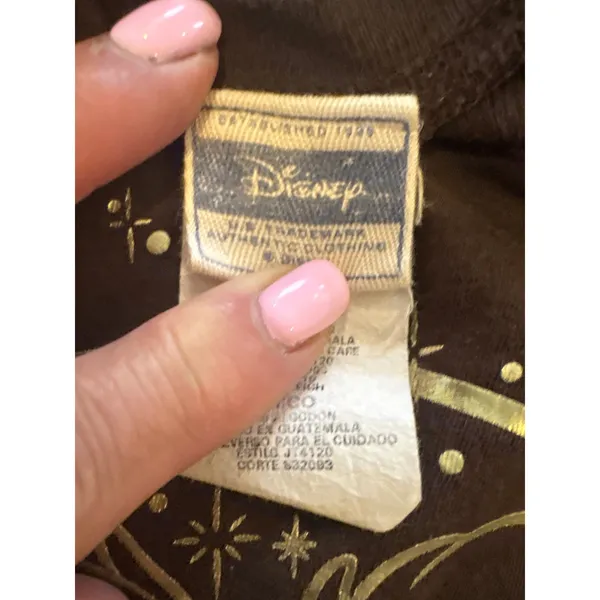 Vintage y2k Disney Tinker Bell Gold Foil Graphic Tee Brown Cotton Shirt Small - Image 5