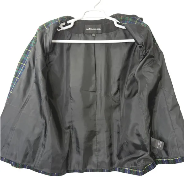 Vintage Sag Harbor Plaid Blazer Jacket Green Tartan Collarless Lined Size 14‎ - Image 7