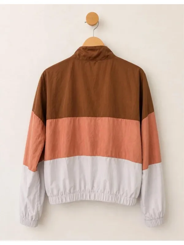SHEIN Colorblock Windbreaker Jacket Camel Peach Ivory Zip Front Size Large - Image 2