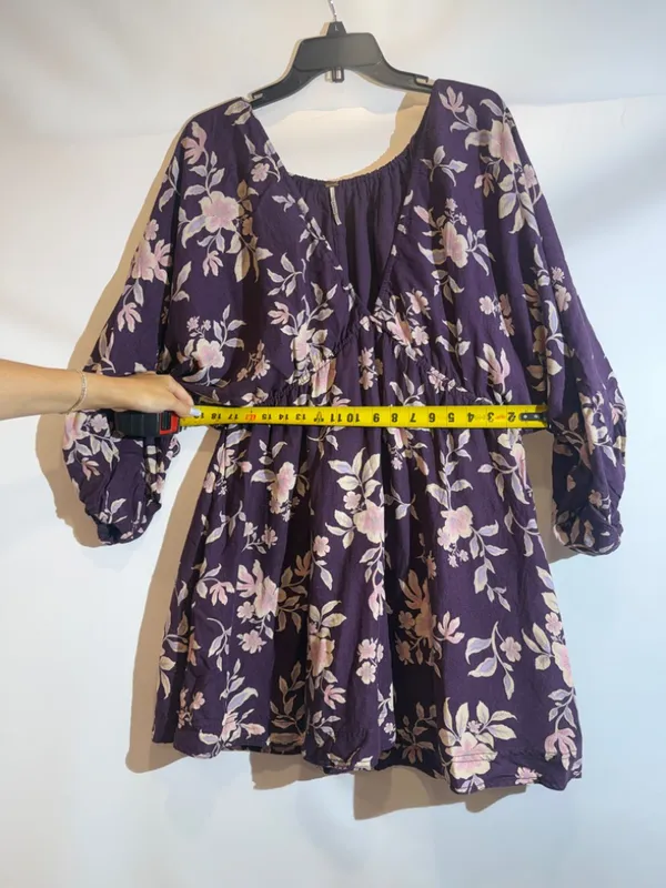 Free People Portia Printed V-Neck 3/4 Sleeve Linen Casual Everyday Mini Dress L - Image 8