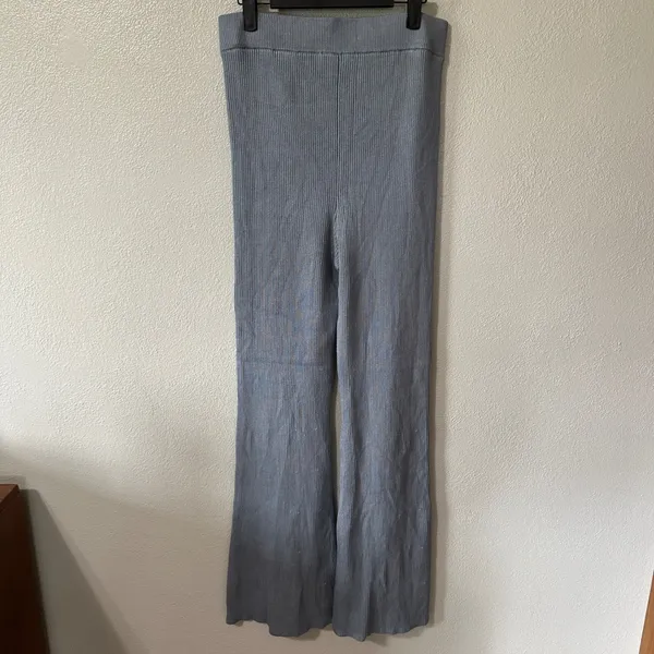 Abercrombie &‎ Fitch Ribbed Kick Flare Leggings High Waist Split Hem Blue Medium - Image 4