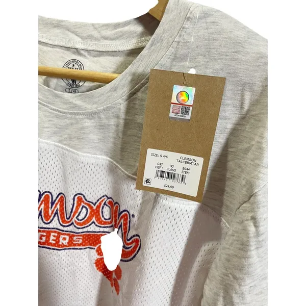 Threads 4 Thought Clemson Tigers Womens Cropped T-Shirt‎ S Gray/White Athletic Mesh - Image 3