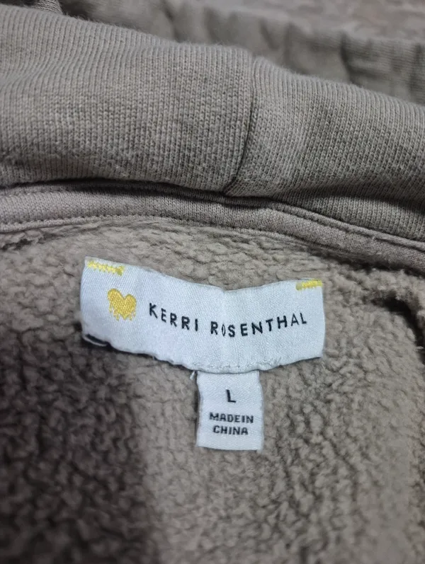 Kerri Rosenthal Beige Boyfriend Hoodie with Color-Block Smiley Back Size Large - Image 6