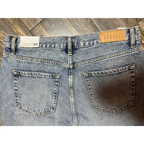 Pacsun High Rise‎ Straight Jeans Distressed Light Wash Size 30 Button Fly Baggy - Image 12