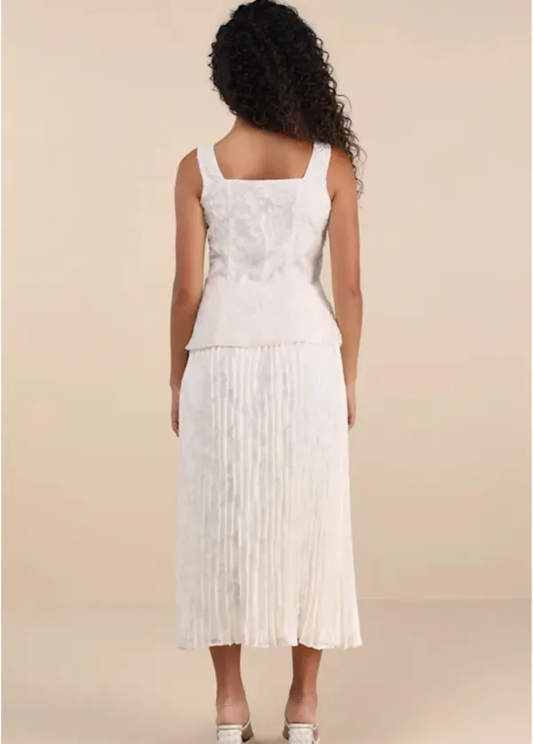 Lulus Alyona Cream Burnout Two-Piece Pleated Midi Dress - Image 3