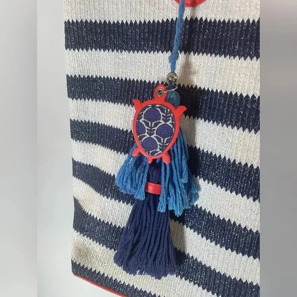 Vera Bradley Navy‎ and White Striped Beach Tote with Tassels GUC - Image 2