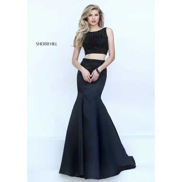 Sherri Hill 50098 Black Two-Piece Mermaid Prom Gown Size 0 NWT - Image 5