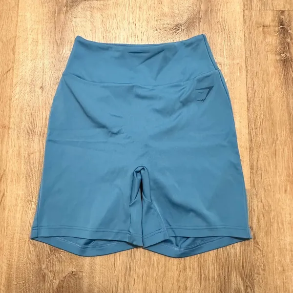 GYMSHARK |‎ Woman's Coastal Blue Reps Biker Ruched Cycling Power Tight Shorts, S - Image 3