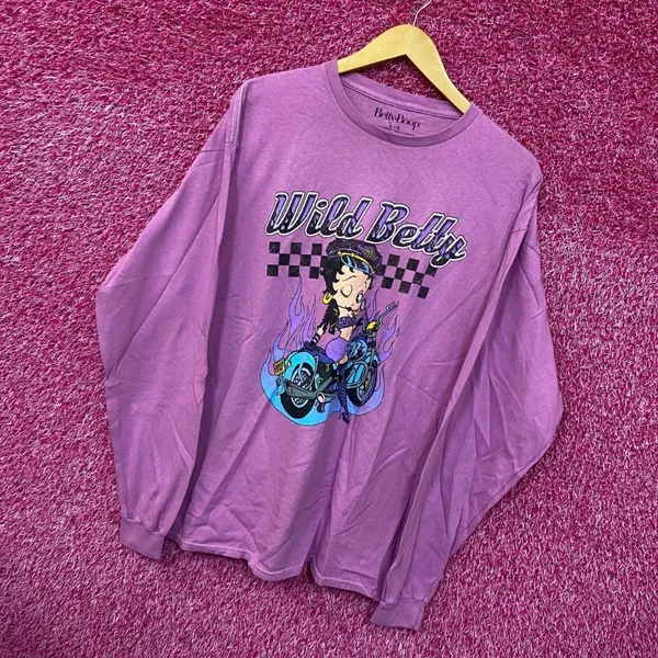 Biker Betty Easy Rider Motorcycle Betty Boop Long Sleeve L - Image 3