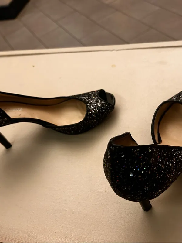 Heels Black Glitter Peep-Toe Kitten 8 M Kelly & Katie - Image 2