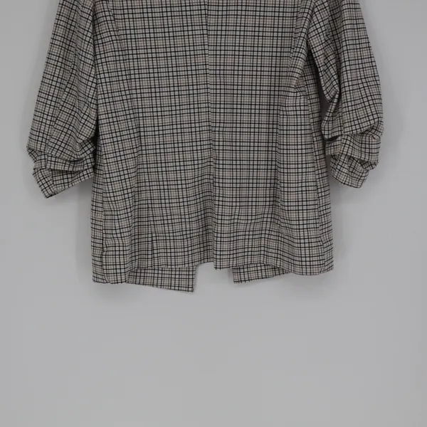 Rachel Zoe Blazer Women's Medium Grey White Open Ruched Sleeve Plaid Classic - Image 11