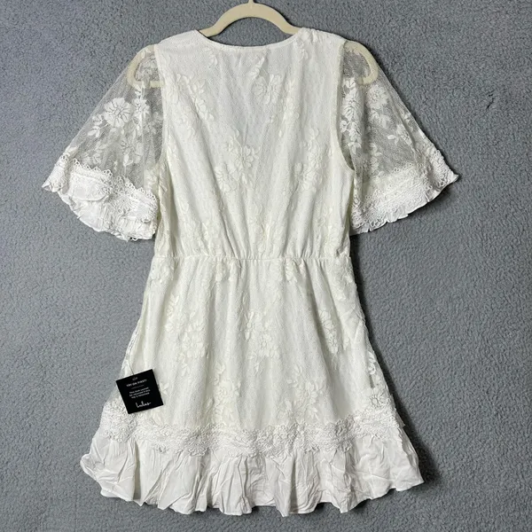 Lulus Dress Womens M Cream Floral Lacy Jacquard Mini‎ Dress Wedding Party NEW - Image 2