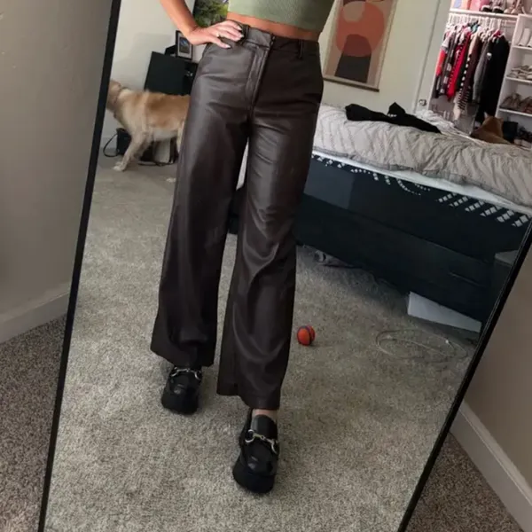 Joe's Jeans Brown Faux Leather Pants Size 31 Wide Leg Trouser Crop Designer $200 - Image 6