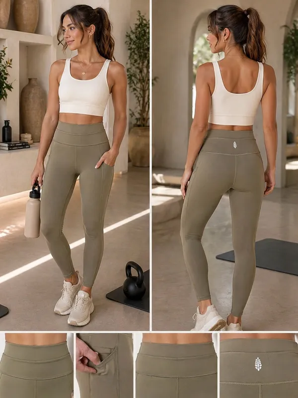 Free People Movement Ultra High Rise Leggings Olive Green Size Medium Pockets - Image 2