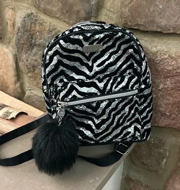 Justice Black and Silver Sequin Zebra Backpack Like New! - Image 3
