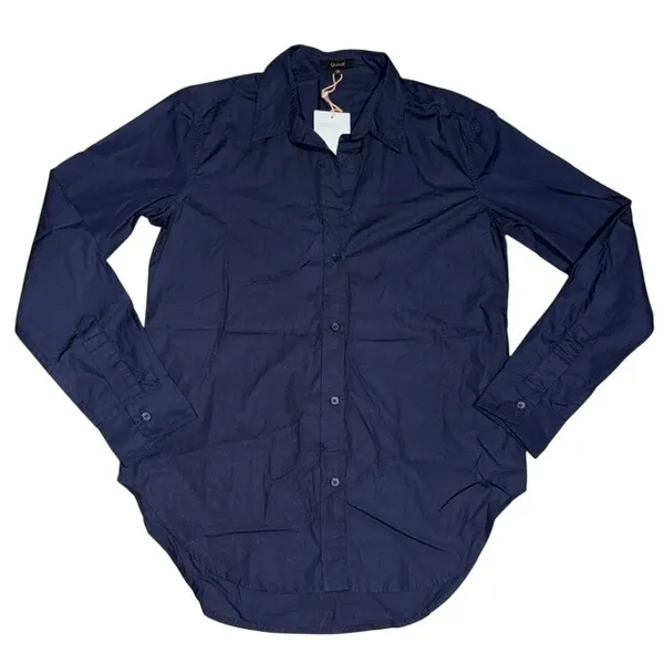 Quince Organic Cotton Poplin Long Sleeve Shirt Button Down Navy Blue XS - Image 2