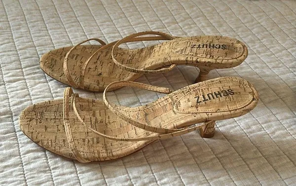 Schutz anthro Evenise strapy 90’s Y2K Kitten Heel Sandals Natural cork size 9 - Image 6