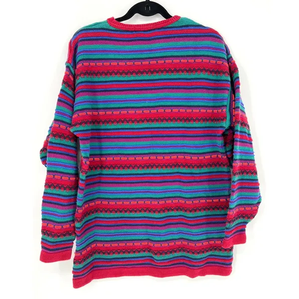 VTG 90s L.L. Bean‎ 3D Knit Sweater Medium Multicolor Stripe USA Cottage Grandma - Image 5