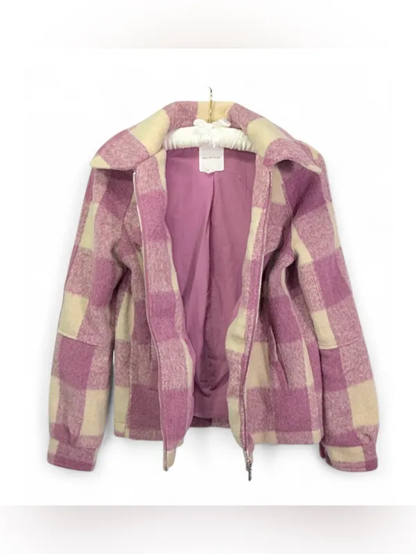 Anthropologie Avec Les Filles Women’s Pink Plaid Zip Crop Top Jacket Size Small - Image 9