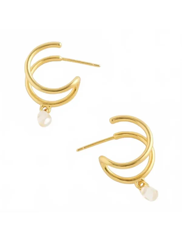 Madewell Glass Bead Double Hoop Earrings Vintage Gold - Image 2