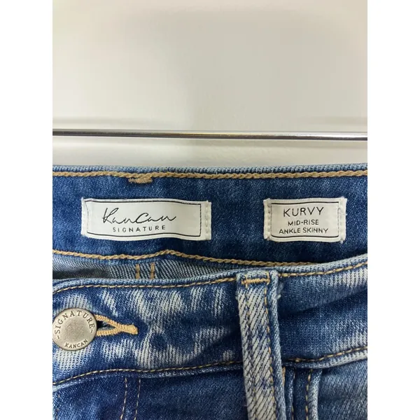 KanCan Kurvy Mid-Rise Ankle Skinny Jeans Womens 30 Blue Frayed Hem Distressed - Image 3