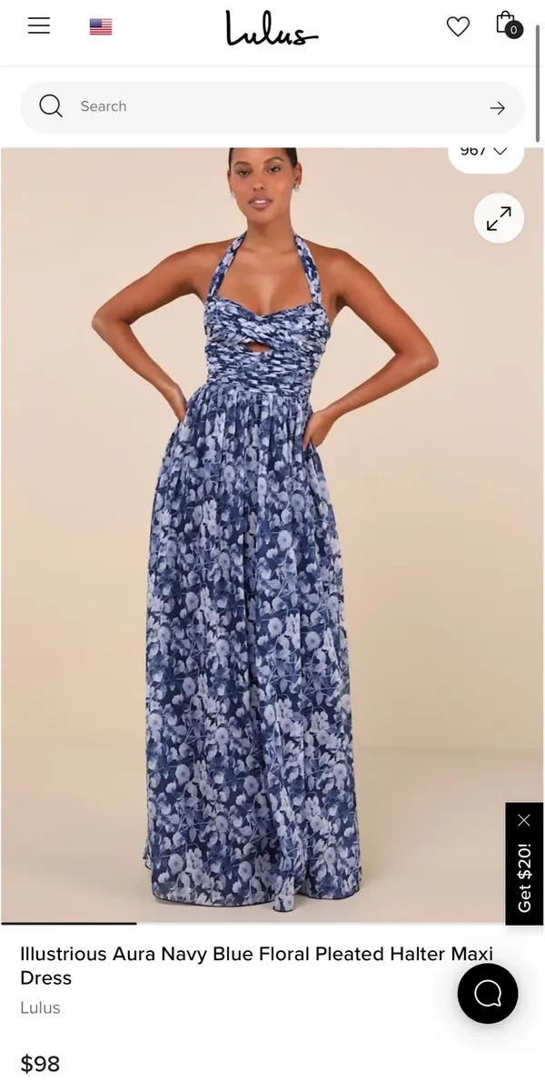 Lulus Illustrious Aura Navy Blue Floral Pleated Halter Maxi Dress - Image 3