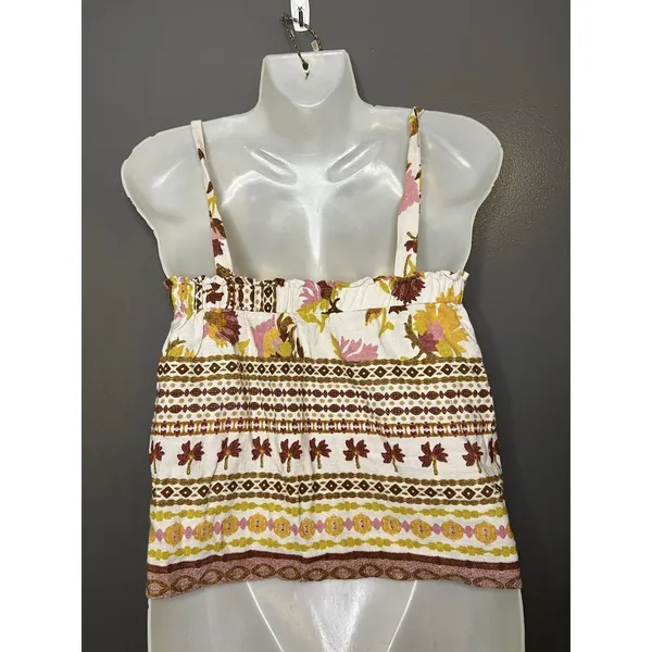 Good Luck Gem Tank Top Womens Medium White Floral Tie Strap Boho Cami Summer - Image 4