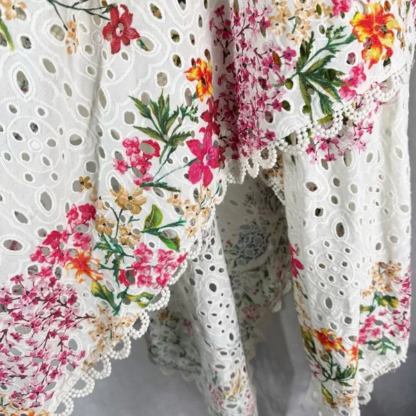 FARM RIO Delicate Forest Scarves Midi Dress Eyelet Lace Asymmetric Size XS - Image 5
