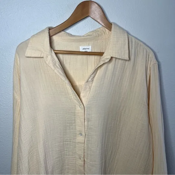 NEW Wilfred Free Sunfaded Apricot Yellow Gauzy Cotton Sail Button Down Shirt - Image 4