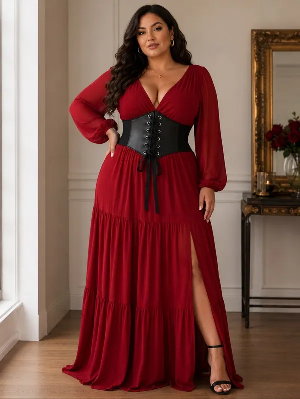 Plus Size Black Vintage‎ Style Lace Up Faux Leather Elastic Back Closure Waist - Image 5