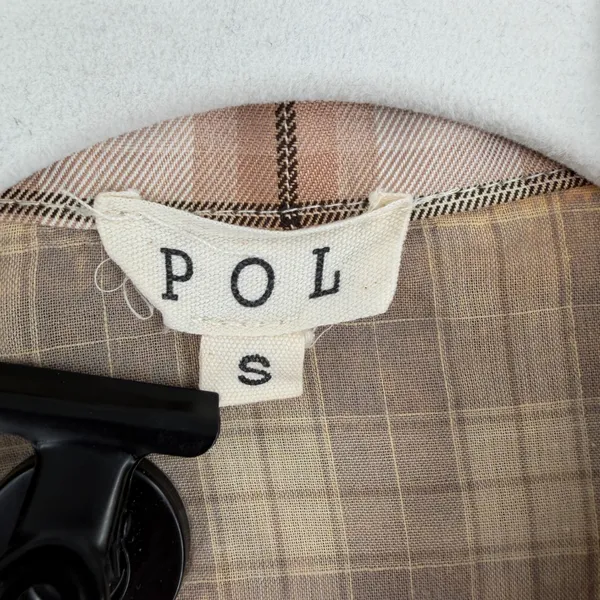 POL Plaid Button Front Shirt Contrast Collar Double Pocket Boho Size Small - Image 5