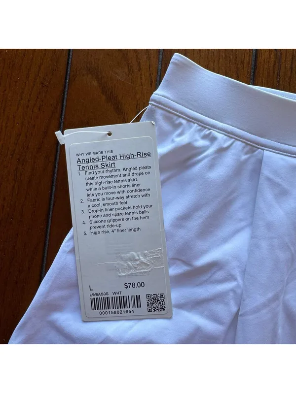 Lululemon Angled Pleat Tennis Skirt High Rise White Size Large (Size 10) NWT - Image 4