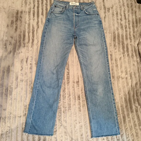 Reformation High Rise Straight Leg Jeans Blue‎ Raw Hem Button Fly Size 25 - Image 2