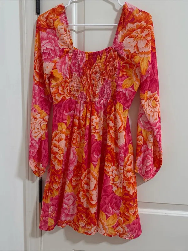 Steve Madden Pink & Orange Floral Long-Sleeve Mini Dress - Image 3