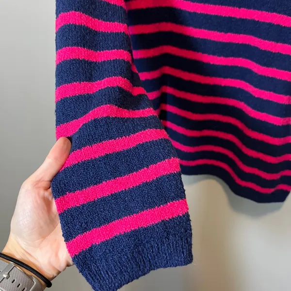 J. Crew‎ Women's Pink Navy Striped Cozy Roll Neck Sweater Cotton Blend Medium - Image 5