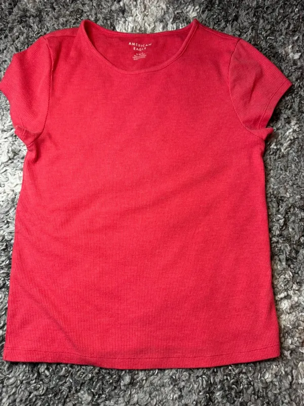 American Eagle Ribbed Short Sleeve Crew Neck Tee - Coral - Image 2