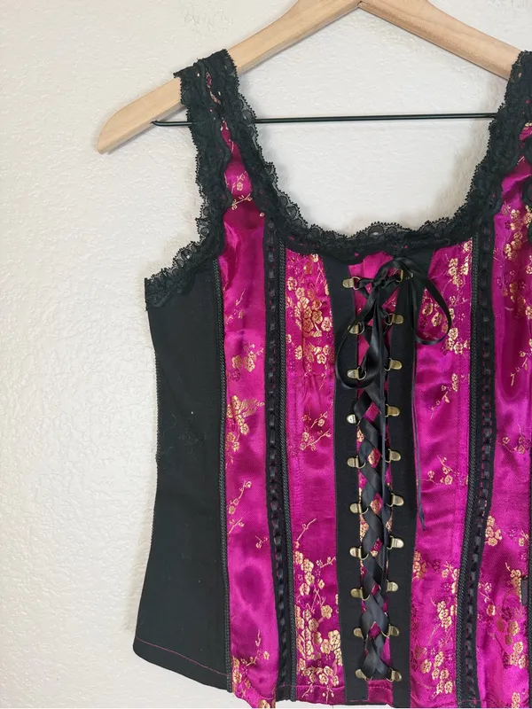 Tripp NYC Hot Topic Y2K Deadstock Brocade Magenta Corset Top NEW Medium - Image 6