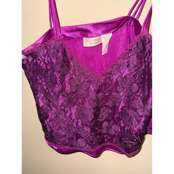 Victoria's Secret Vintage Gold Label Satin Lace Camisole Top Purple Medium Y2K - Image 2